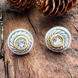Brighton Round Earrings Fine Silver .999 Plated Earrings Two Tone Gold Rope Cz